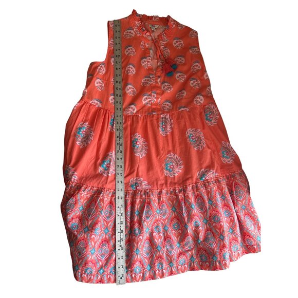 Crown & Ivy Sleeveless Tiered Coral Dress With Tassel Ties L 100% Cotton Made In - Picture 9 of 9